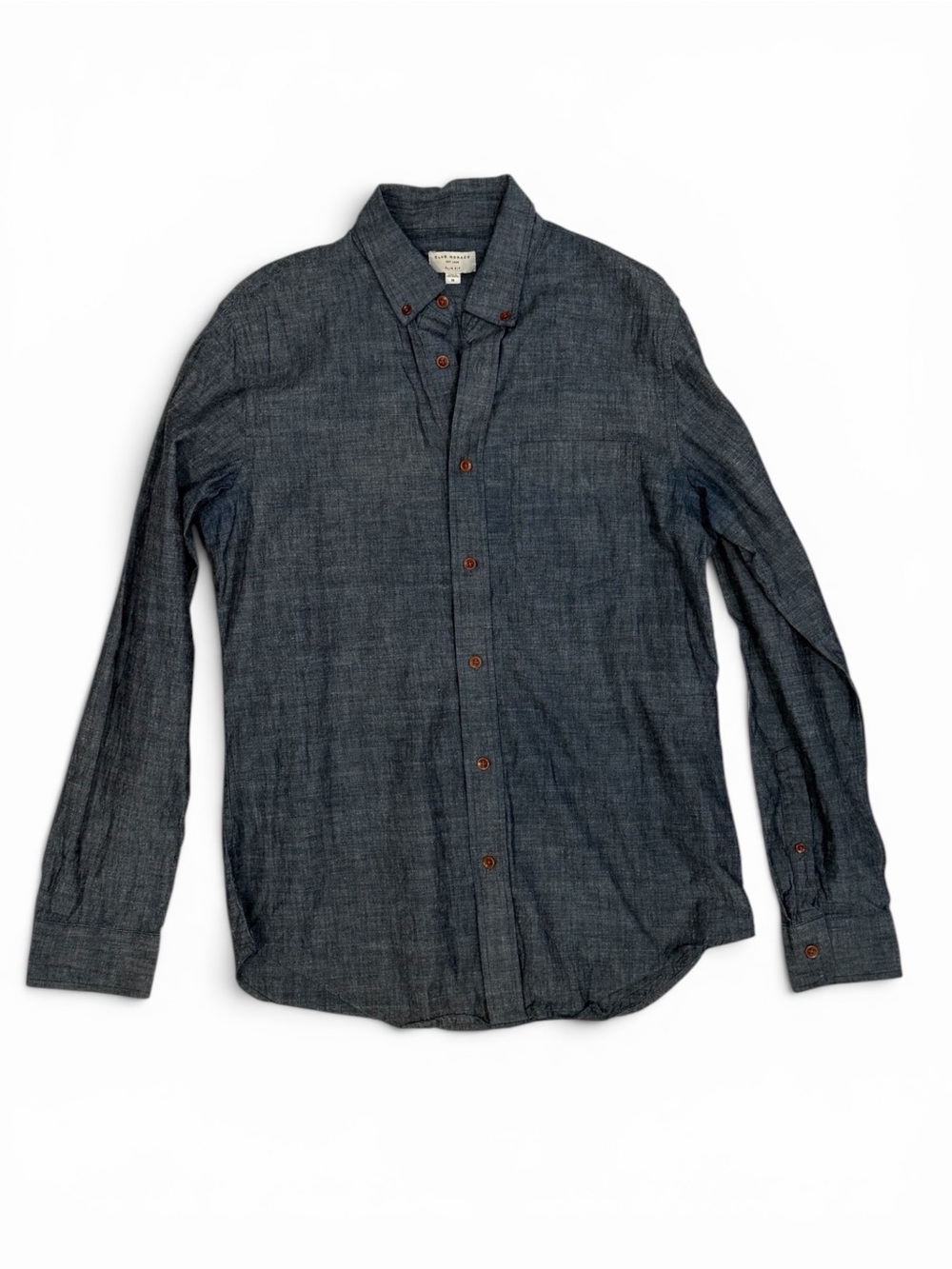 Men's Dark Blue Long-Sleeve Button-Up Chambray Shirt